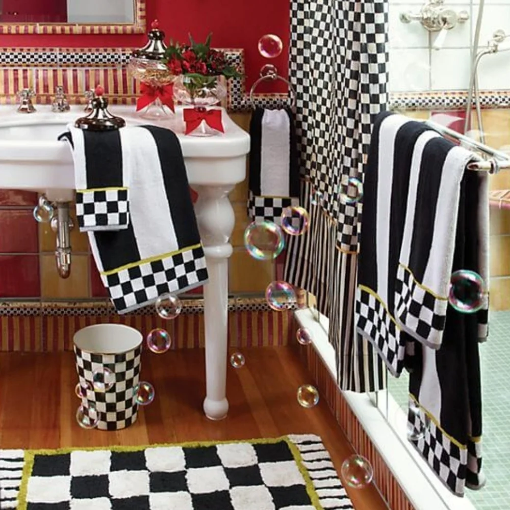 MacKenzie-Childs Courtly Check Shower Curtain with Striped Border,$218.00